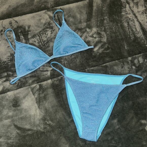 Kendall & Kylie Bikini Set Women's Large Blue Glitter Adjustable Strap Swimwear - Picture 1 of 8